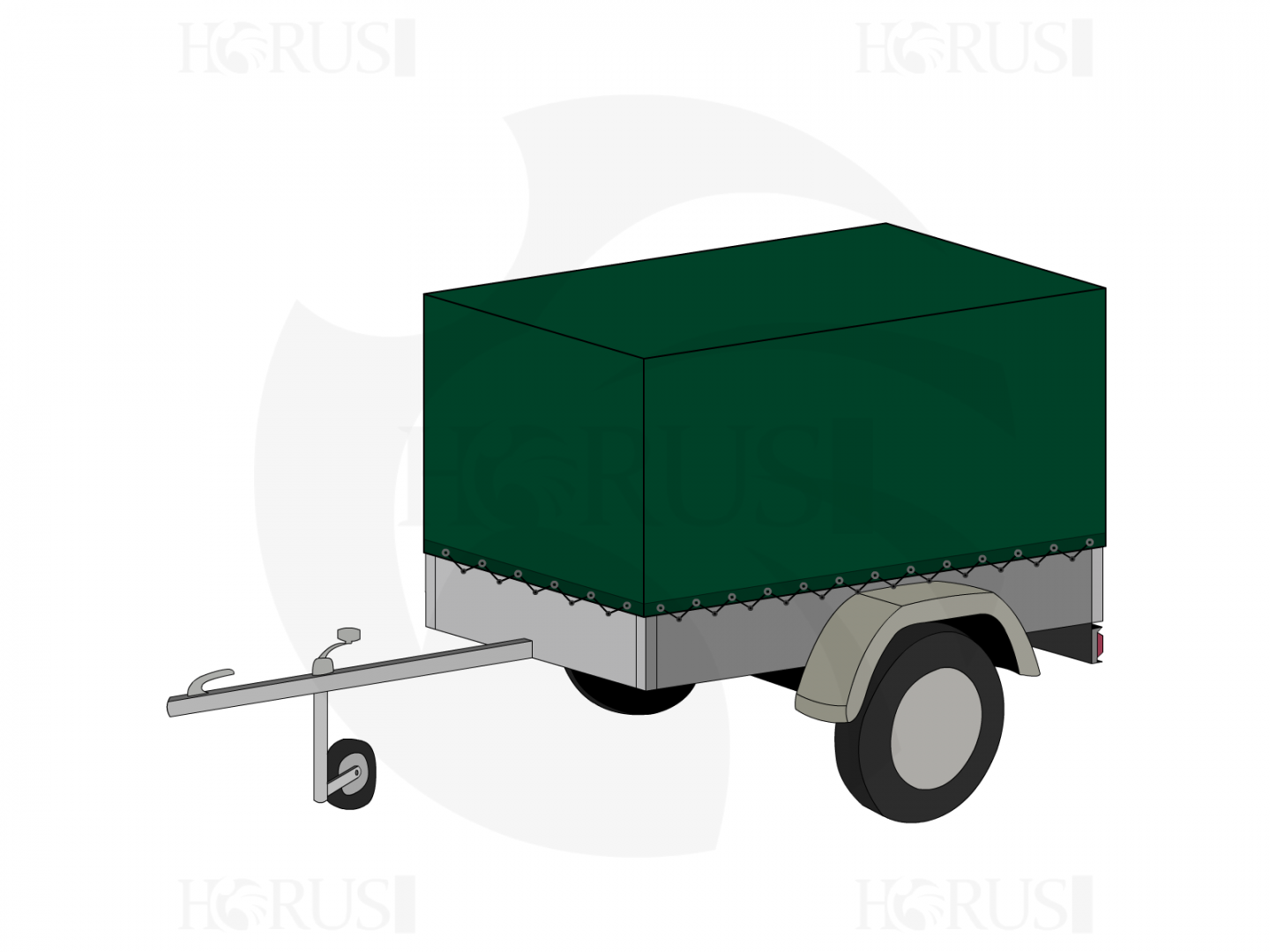 Bâche pour remorque bagagère Haute droite en Protect cover 705 670gr/m², toile PVC Etanche Vert sapin