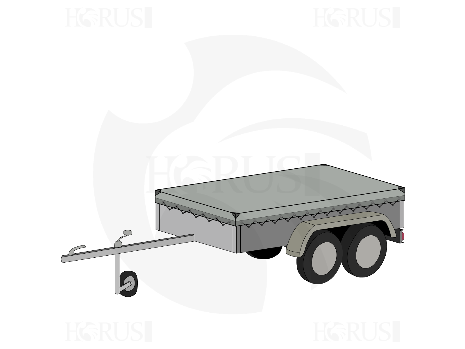 Bâche pour remorque bagagère Basse droite en Protect cover 705 670gr/m², toile PVC Etanche Gris clair RAL 7038