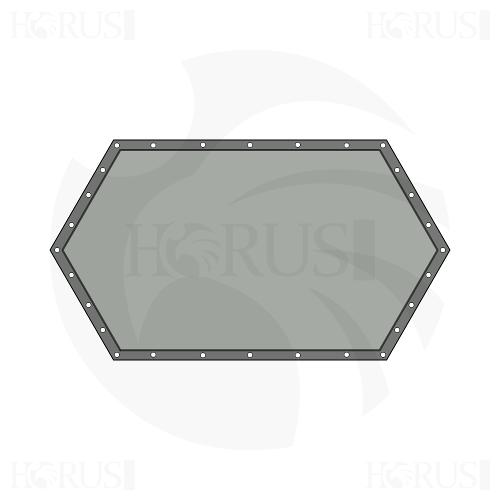 Bâche plate hexagonale en Membrane PVC 670gr/m² Gris clair RAL 7038 d'une dimension de 2.5x3x5m