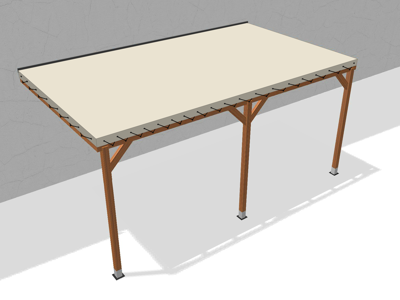 Bâche pour pergola bois murale sans débord en Protect 670 : La référence en matière de protection étanche Blanc perlé RAL 1013