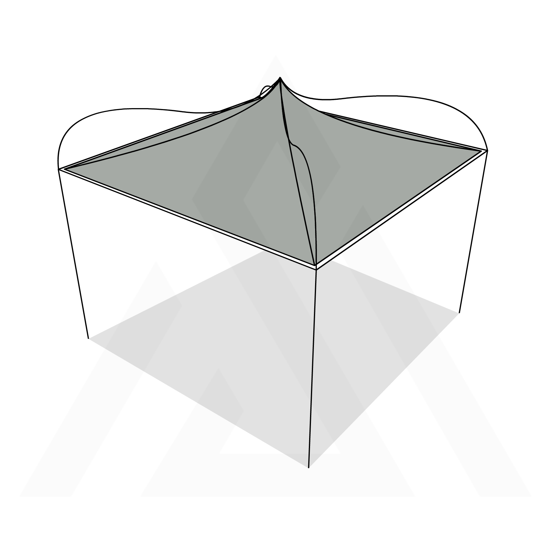 Bâche tonnelle carrée 4 pentes suspendue en Protect 670 : La référence en matière de protection étanche Gris clair RAL 7038 - 3.44x3.44m